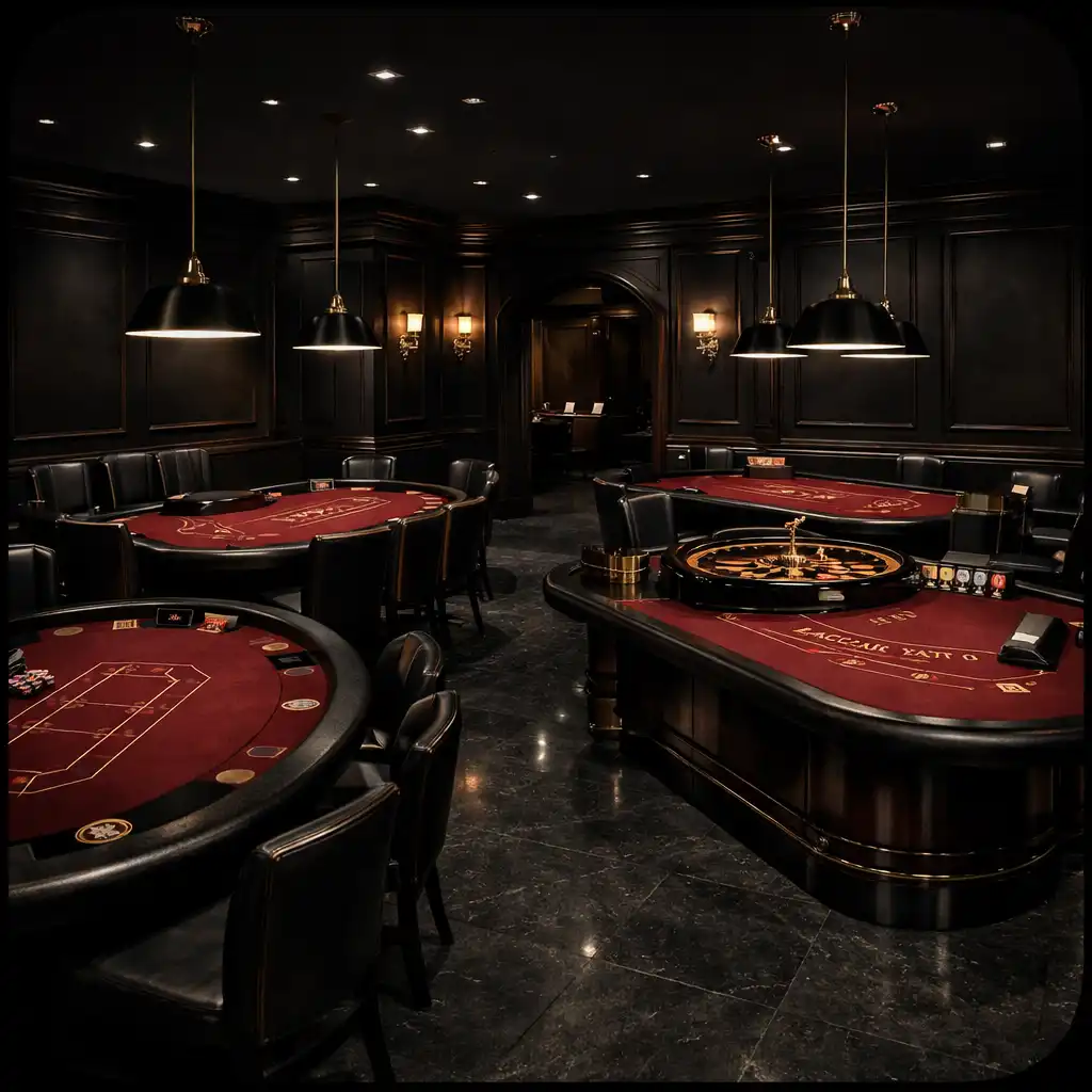 Sala kasyna stacjonarnego Stół Dobroci ze stołami do pokera, ruletki i blackjacka